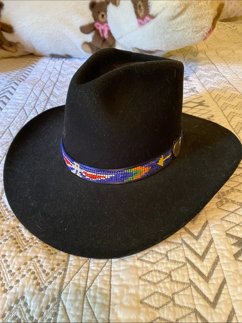 Charley Horse Black Wool Felt Western Hat with Beaded Accent 6 7/8